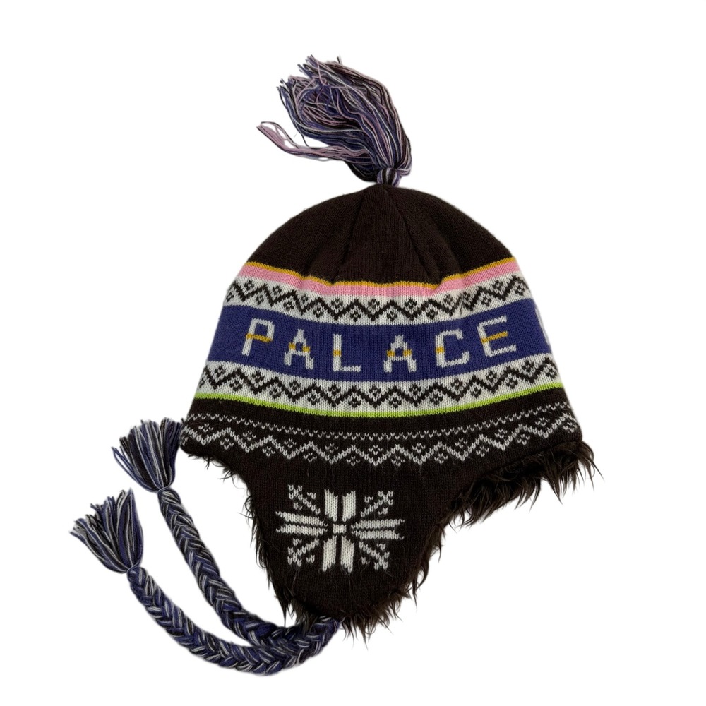 Palace Skateboards Loves Me Trapper Hat Brown Purple Knit Beanie AW23 One Size